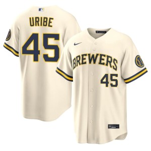 Milwaukee #45 Abner Uribe Official Cream Men's Jersey 879051-709