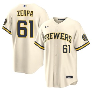 Brewers Cream Stitched #61 Angel Zerpa Men's Jersey 976171-687