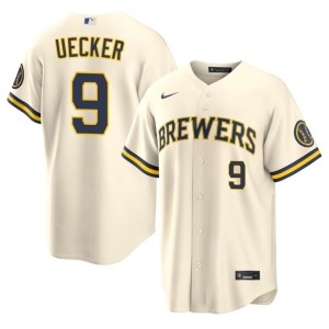 Brewers Men #9 Authentic Cream Bob Uecker Jersey 676370-280