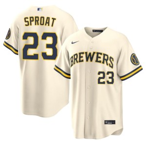 The Brew Crew Men Brandon Sproat Cream New #23 Jerseys 402527-231