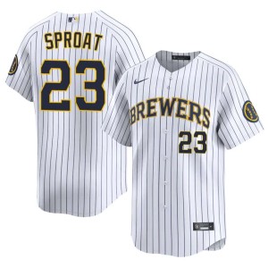 Los Cerveceros #23 White Brandon Sproat Embroidery Mens Jerseys 514455-177