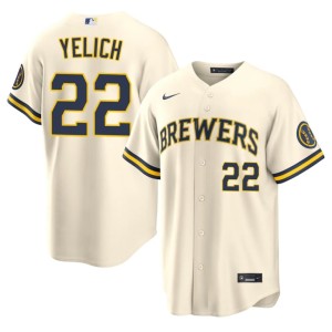 Brewers Cream Christian Yelich Mens MLB #22 Jersey 553906-560