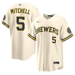 Milwaukee Cream Embroidery #5 Garrett Mitchell Men Jersey 637482-485