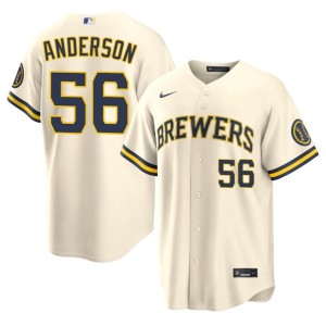 The True Blue Brew Crew #56 Embroidery Grant Anderson Cream Men's Jerseys 623409-872