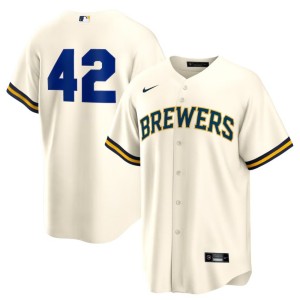 Brewer Nation Mens #42 White Authentic Jackie Robinson Day Jerseys 618952-392