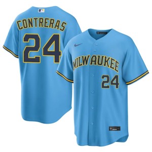 Milwaukee Men Light Blue Stitched William Contreras #24 Jersey 825655-721