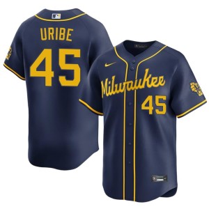 The True Blue Brew Crew Abner Uribe #45 Stitched Men's Navy Jersey 440341-102