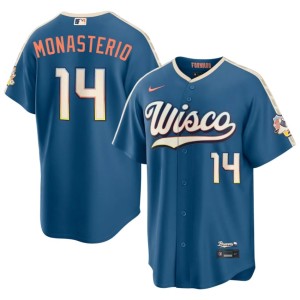 Brewers #14 Andruw Monasterio MLB Mens Blue City Connect Jerseys 856001-468
