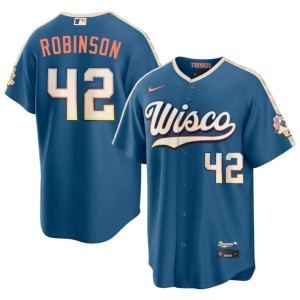 The True Blue Brew Crew Jackie Robinson City Connect Men Blue #42 Game Jerseys 856462-507