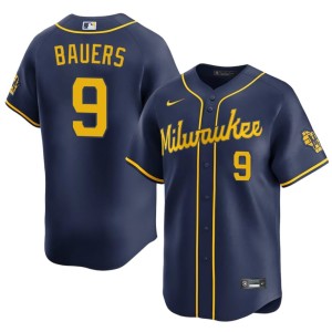 Brewers Authentic Mens #9 Navy Jake Bauers Jerseys 498960-627