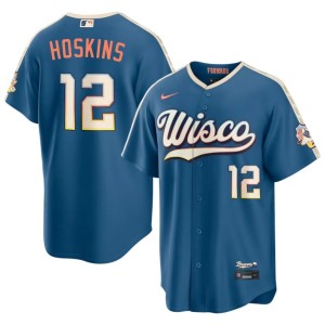 MIL Brewers City Connect Blue Men's Rhys Hoskins Limited #12 Jerseys 421665-258