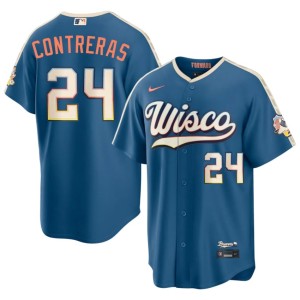 Brewer Nation Player #24 Mens City Connect William Contreras Blue Jersey 821539-559