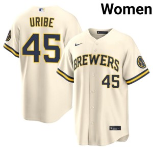 The True Blue Brew Crew #45 Abner Uribe Replica Womens Cream Jerseys 986965-111