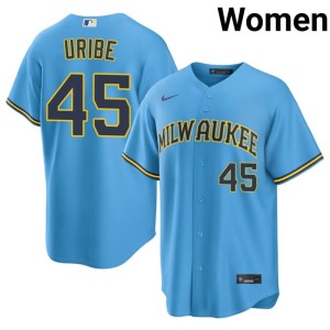 The Crew MLB Abner Uribe #45 Womens Light Blue Jersey 559245-117