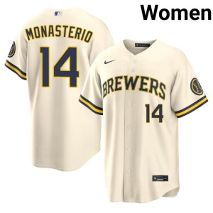 Milwaukee Brewers #14 Andruw Monasterio Stitched Cream Women Jersey 456458-657
