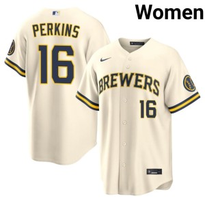 Los Cerveceros Embroidery #16 Cream Women Blake Perkins Jerseys 668687-320