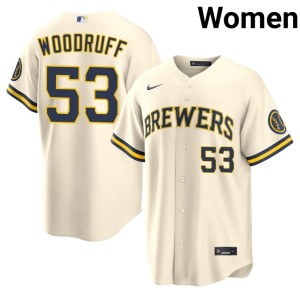 Los Cerveceros #53 Limited Cream Brandon Woodruff Women's Jersey 534975-437