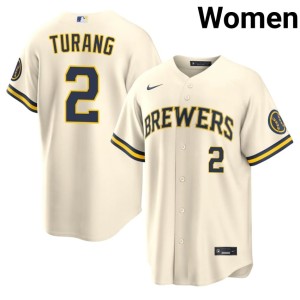 The True Blue Brew Crew Brice Turang Women #2 Cream Embroidery Jerseys 451981-236
