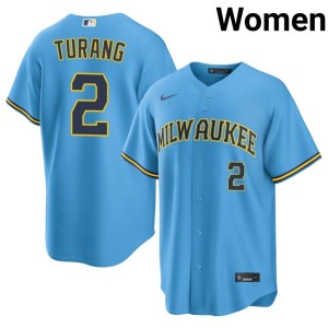 Los Cerveceros Women's 2026 #2 Brice Turang Light Blue Jerseys 478078-903