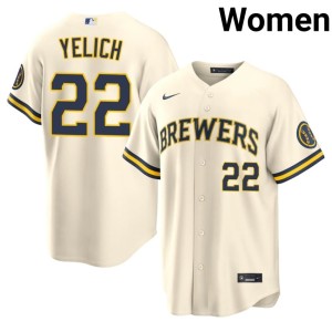 Los Cerveceros MLB #22 Cream Christian Yelich Women Jersey 541748-102