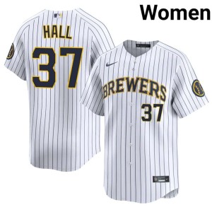 Milwaukee Brewers Women's #37 Stitched DL Hall White Jerseys 695335-902