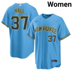 Brewers DL Hall MLB Light Blue #37 Women Jerseys 610224-597