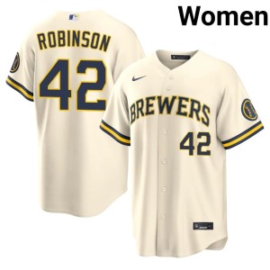 MIL Jackie Robinson #42 Women Embroidery Cream Jerseys 174462-334