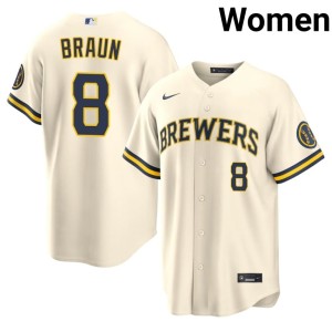 Brewers MLB Cream Ryan Braun Women #8 Jersey 414901-187
