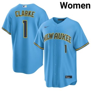MIL Brewers Women's Light Blue Taylor Clarke #1 Replica Jerseys 245926-928