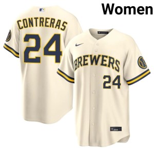 The Crew #24 Women's MLB William Contreras Cream Jersey 191692-337