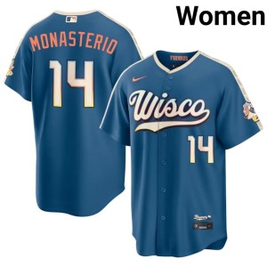 MIL Women #14 Andruw Monasterio MLB City Connect Blue Jerseys 907547-682
