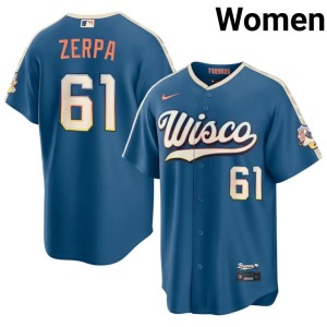 The Beermakers Womens Embroidery Blue City Connect #61 Angel Zerpa Jerseys 640140-151