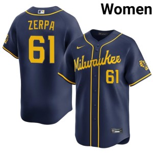 The True Blue Brew Crew Women #61 MLB Navy Angel Zerpa Jerseys 487528-292