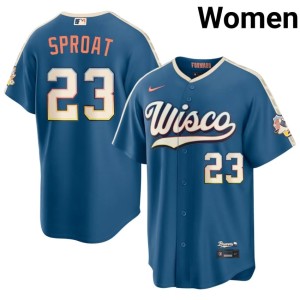 Los Cerveceros #23 Womens City Connect Brandon Sproat Embroidery Blue Jerseys 420654-166