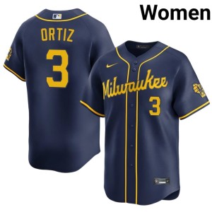 Milwaukee Brewers #3 Joey Ortiz Womens Navy MLB Jersey 543828-823