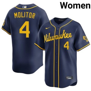 Brewer Nation #4 MLB Paul Molitor Women Navy Jerseys 629289-927