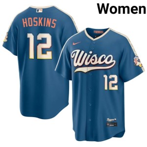 Milwaukee Brewers #12 Rhys Hoskins Women Replica Blue City Connect Jerseys 656535-608