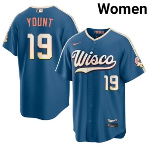 Brewers Robin Yount Embroidery Blue City Connect #19 Women Jerseys 510335-663