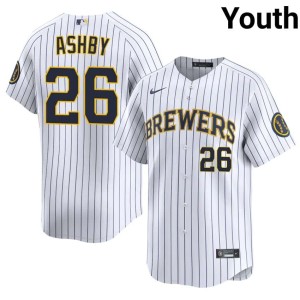 Milwaukee Brewers Youth MLB Aaron Ashby White #26 Jersey 888316-654