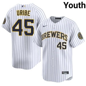 MIL Brewers Popular White Youth #45 Abner Uribe Jerseys 564484-831