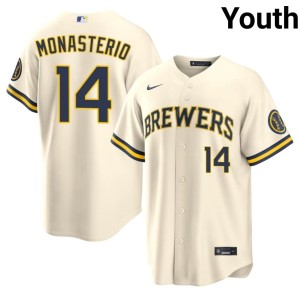 Brewer Nation Andruw Monasterio Game Youth #14 Cream Jerseys 319263-155