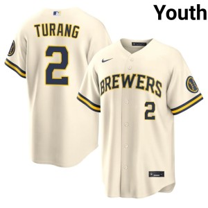 The Brew Crew Brice Turang Youth Authentic Cream #2 Jersey 672957-235