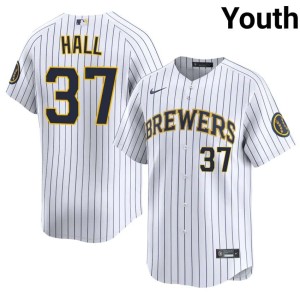 Brewers White Stitched #37 Youth DL Hall Jersey 105281-239