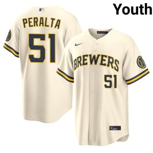 Los Cerveceros Replica Cream Freddy Peralta Youth #51 Jersey 536442-910