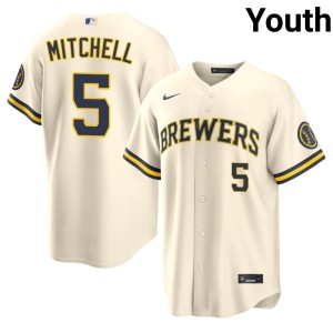 Brewers #5 Cream Official Youth Garrett Mitchell Jersey 148065-890