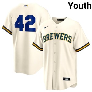 Milwaukee Youth Jackie Robinson Day MLB White #42 Jersey 962793-547