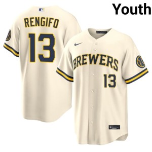 Milwaukee Youth #13 Embroidery Luis Rengifo Cream Jersey 321820-190