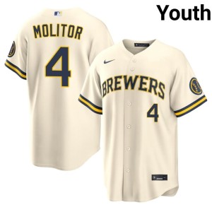 Brewer Nation Cream #4 Paul Molitor Youth Embroidery Jerseys 992596-444