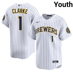 Brewer Nation Taylor Clarke Embroidery Youth #1 White Jerseys 887553-704