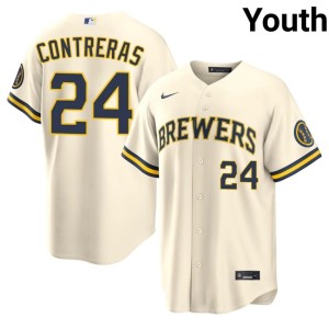 The Beermakers Replica Youth #24 William Contreras Cream Jersey 819675-252
